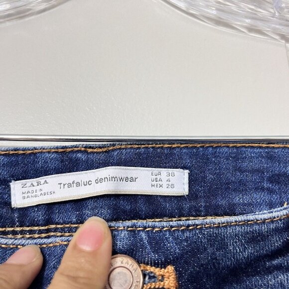 Zara Trafaluc Denimwear Womens Blue Denim Ripped Ankle Zip Jeans Size 4 - Picture 7 of 9